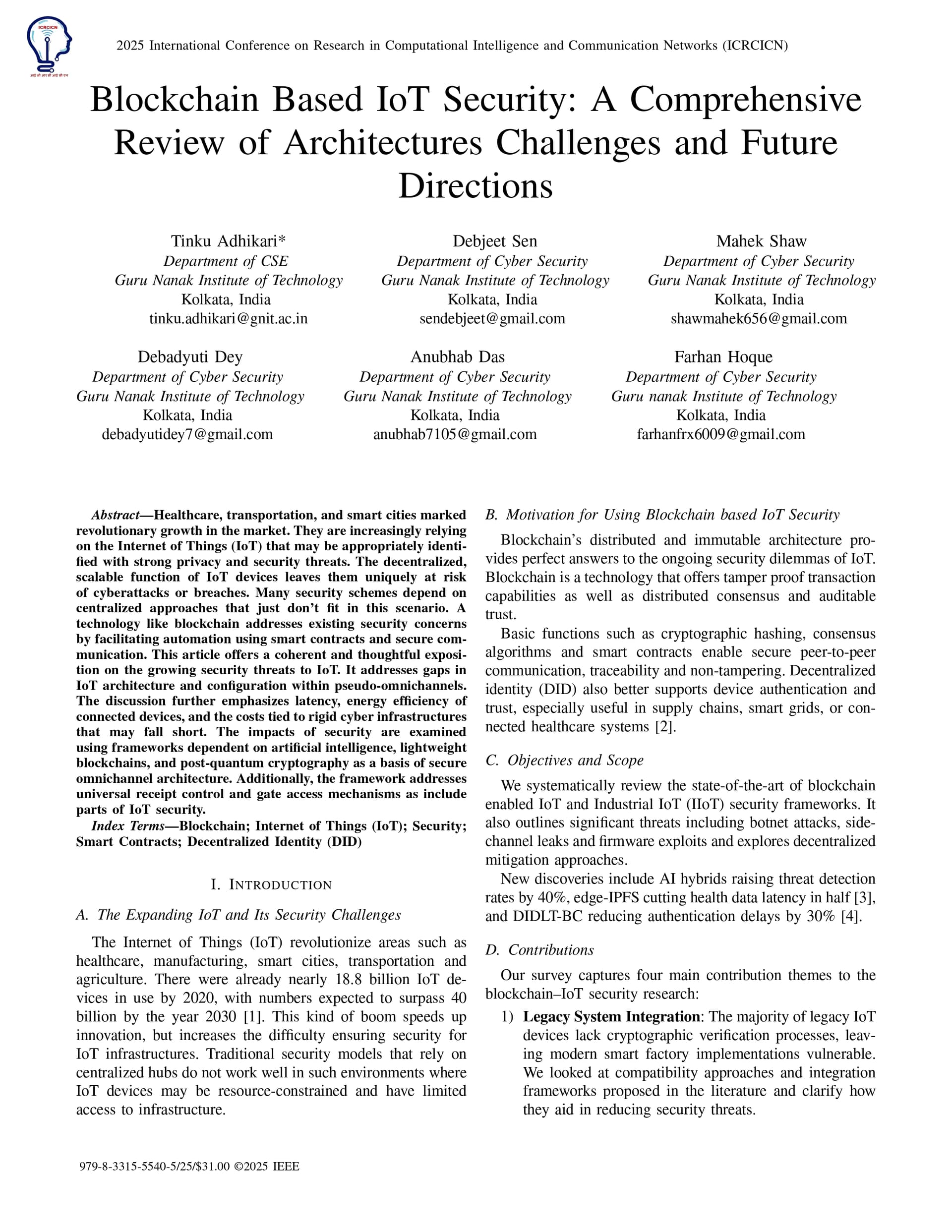 Thumbnail for Blockchain Based IoT Security: A Comprehensive Review of Architectures Challenges and Future Directions