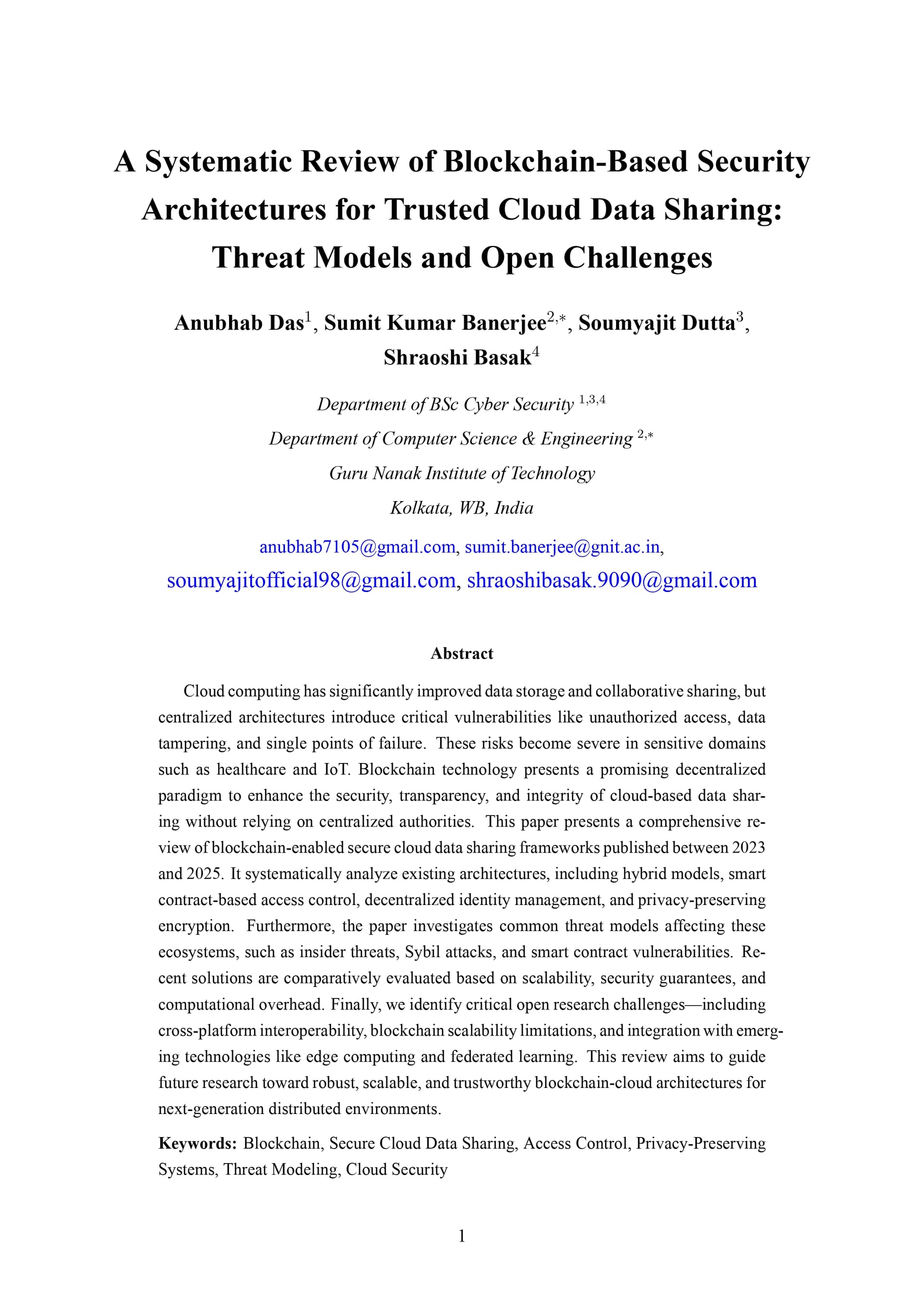 Thumbnail for A Systematic Review of Blockchain-Based Security Architectures for Trusted Cloud Data Sharing: Threat Models and Open Challenges